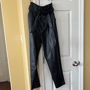 Steve Madden Black Tie-Waist Faux Leather Trousers